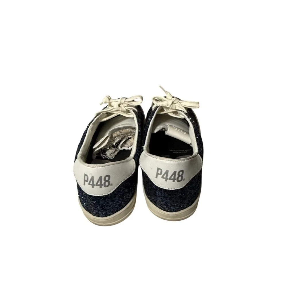 P448 John Navy Blue Glitter Low‎ Top Sneakers Womens Size 37 Made In Italy